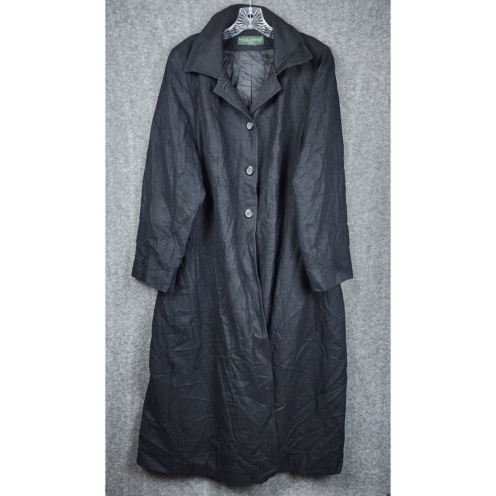 Harve Benard‎ Wool Blend Coat Womens Black Vintage Long Button Front Trench